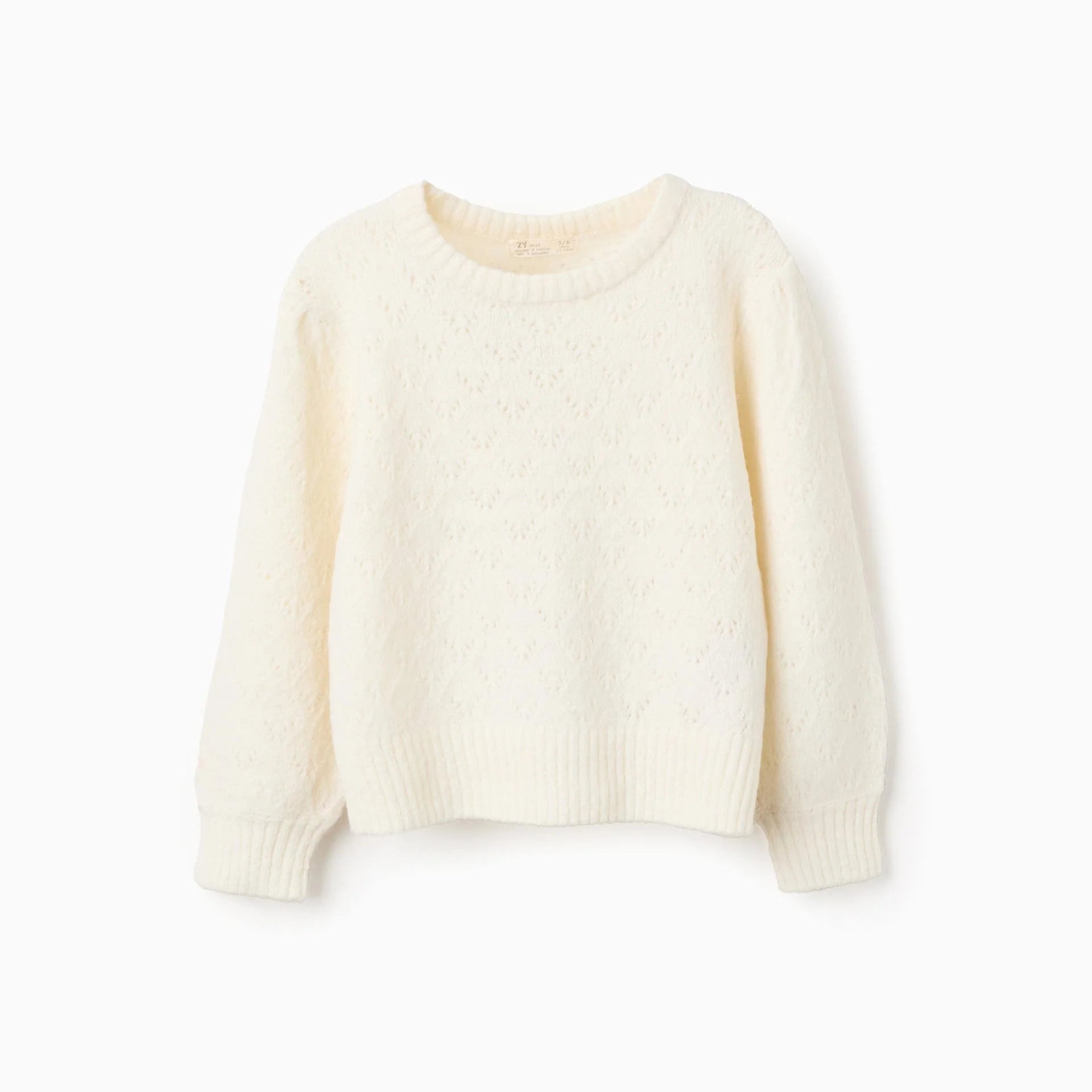 Jersey de Punto Calado y Hombros Caídos para Niña,Crudo, ZY