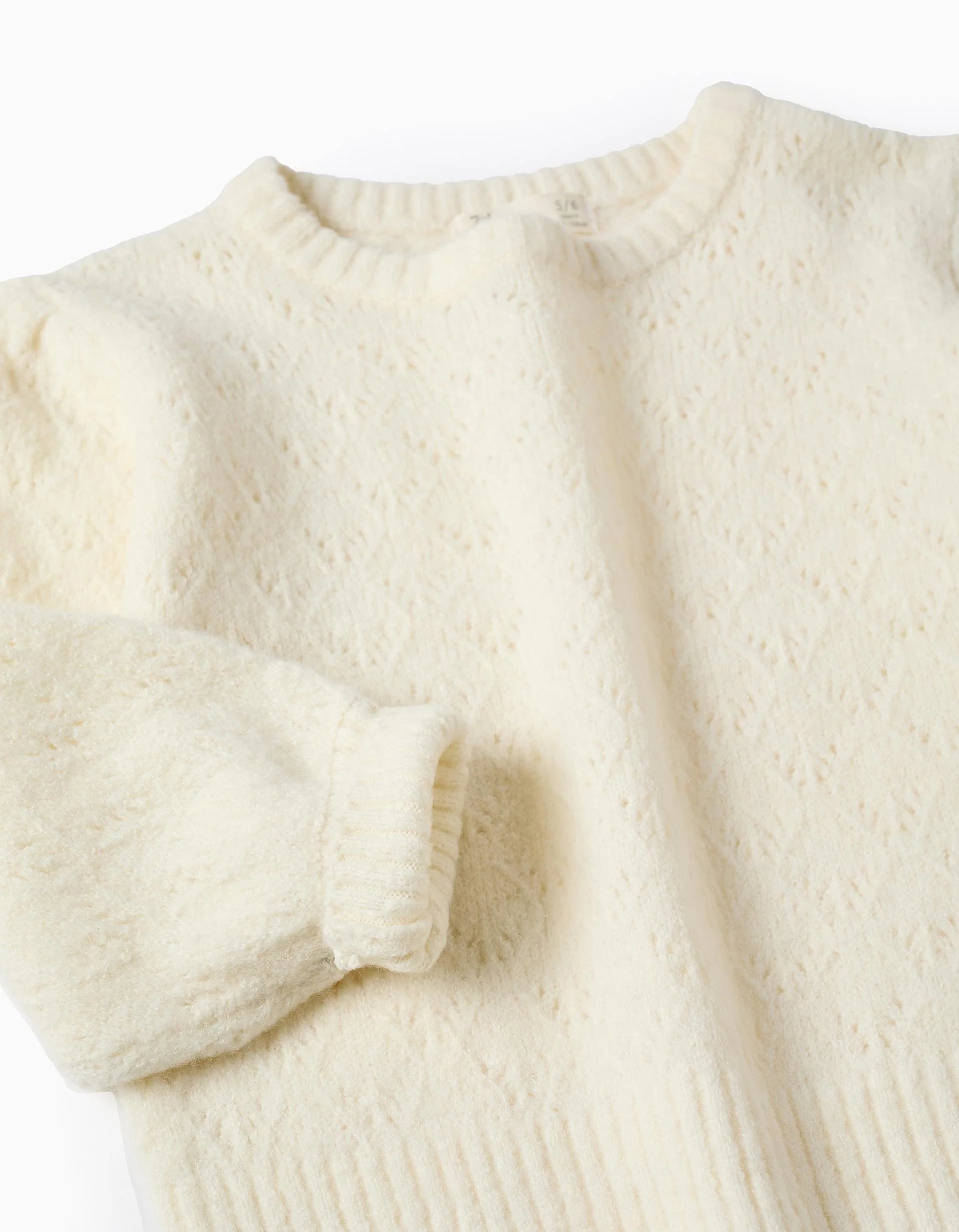Jersey de Punto Calado y Hombros Caídos para Niña,Crudo, ZY