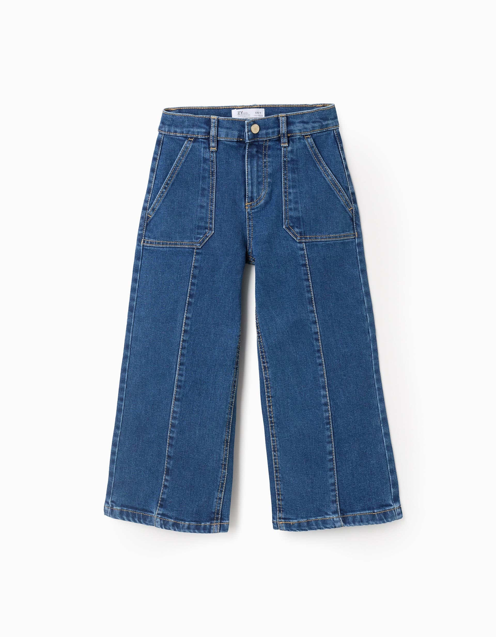 Vaqueros 'Wide Leg' con Costuras En Relieve, Azul Zy