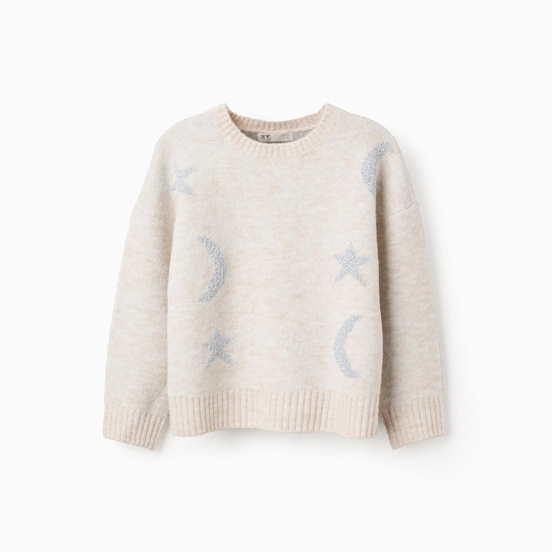 Jersey de punto con luna y estrellas de lúrex, beige, ZY