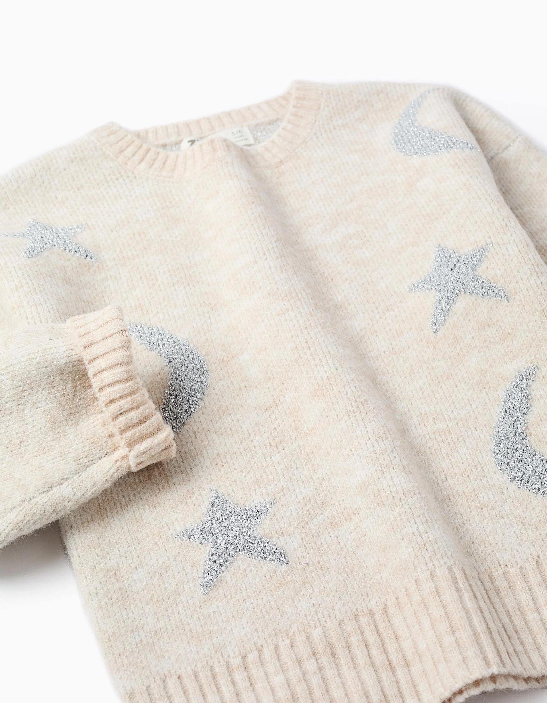 Jersey de punto con luna y estrellas de lúrex, beige, ZY