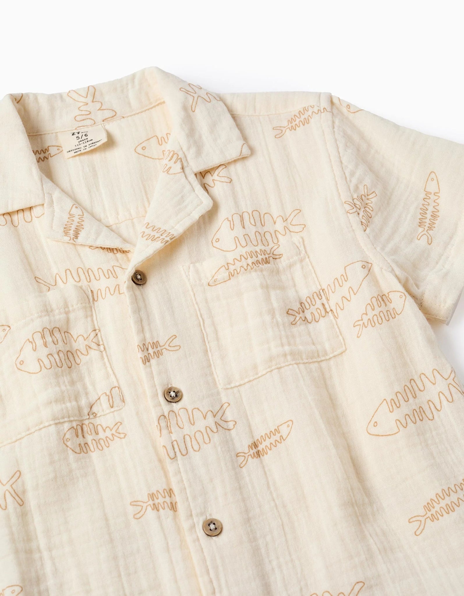 Camisa en Bambula con Estampado 'Espinillas', Beige - Zippy - PetitGegant