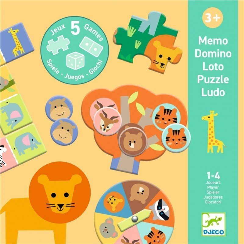 Memo Domino Loto Puzzle Ludo Animales Salvajes Djeco - Djeco - PetitGegant