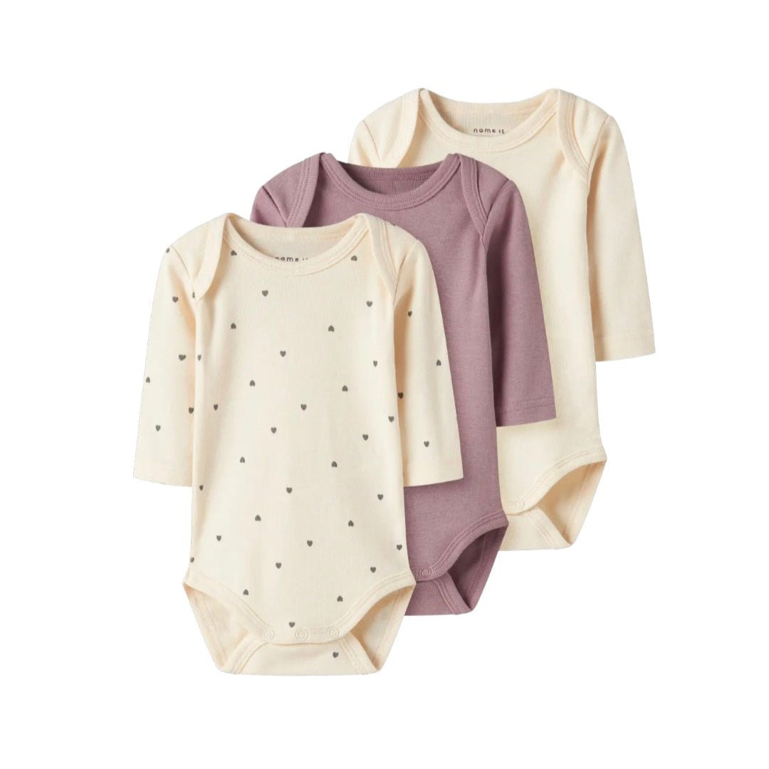 Pack 3Uds. Bodies Hearts Sand Mauve Name It - Name It - PetitGegant