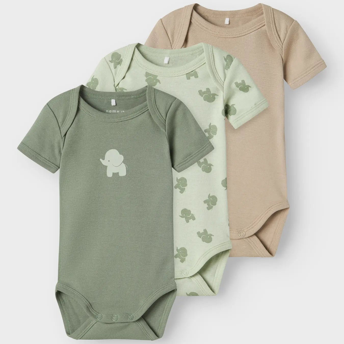 Pack 3Uds. Bodies Manga Corta Elephant Green Name It - Name It - PetitGegant