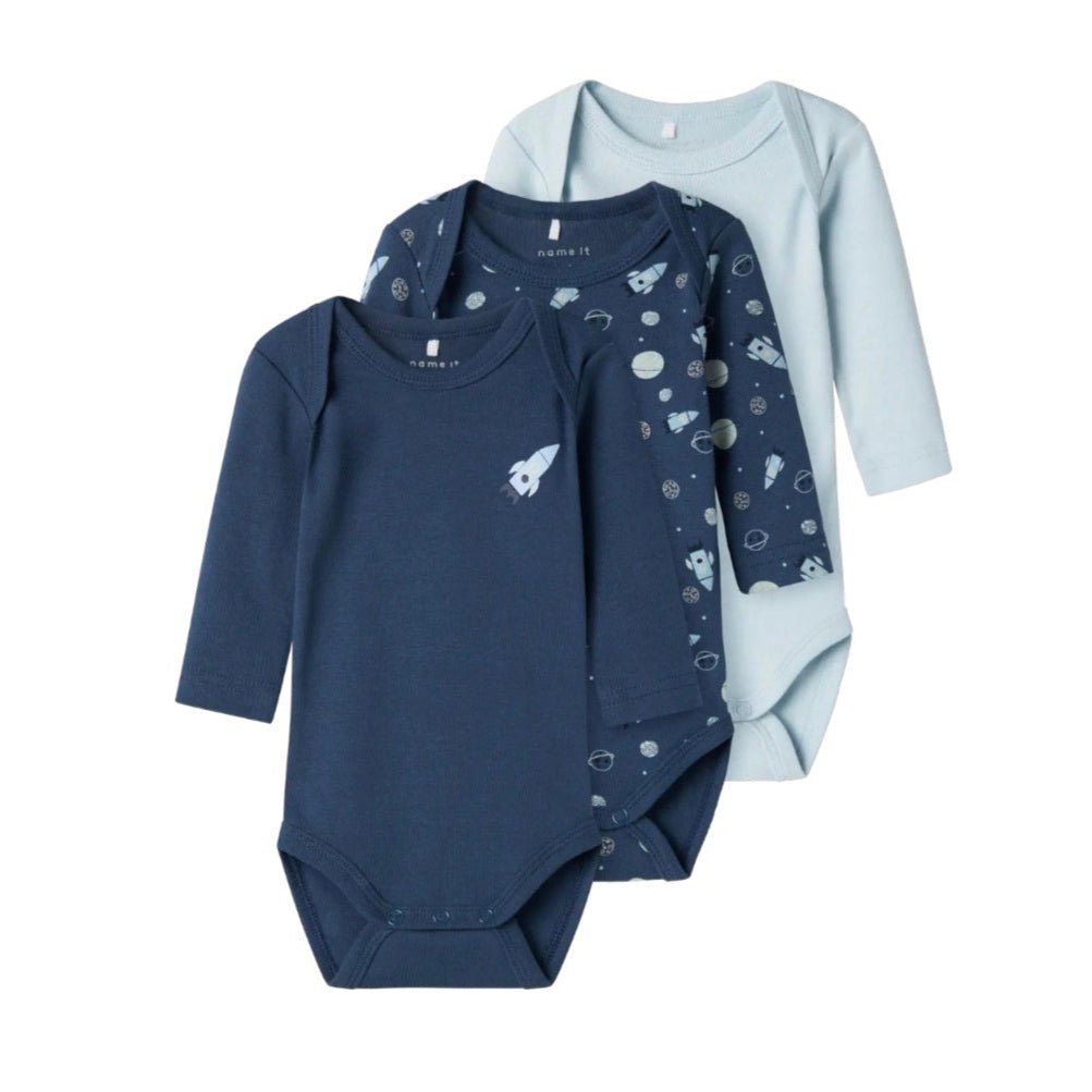 Pack 3Uds. Bodies Space Dark Denim Name It - Name It - PetitGegant