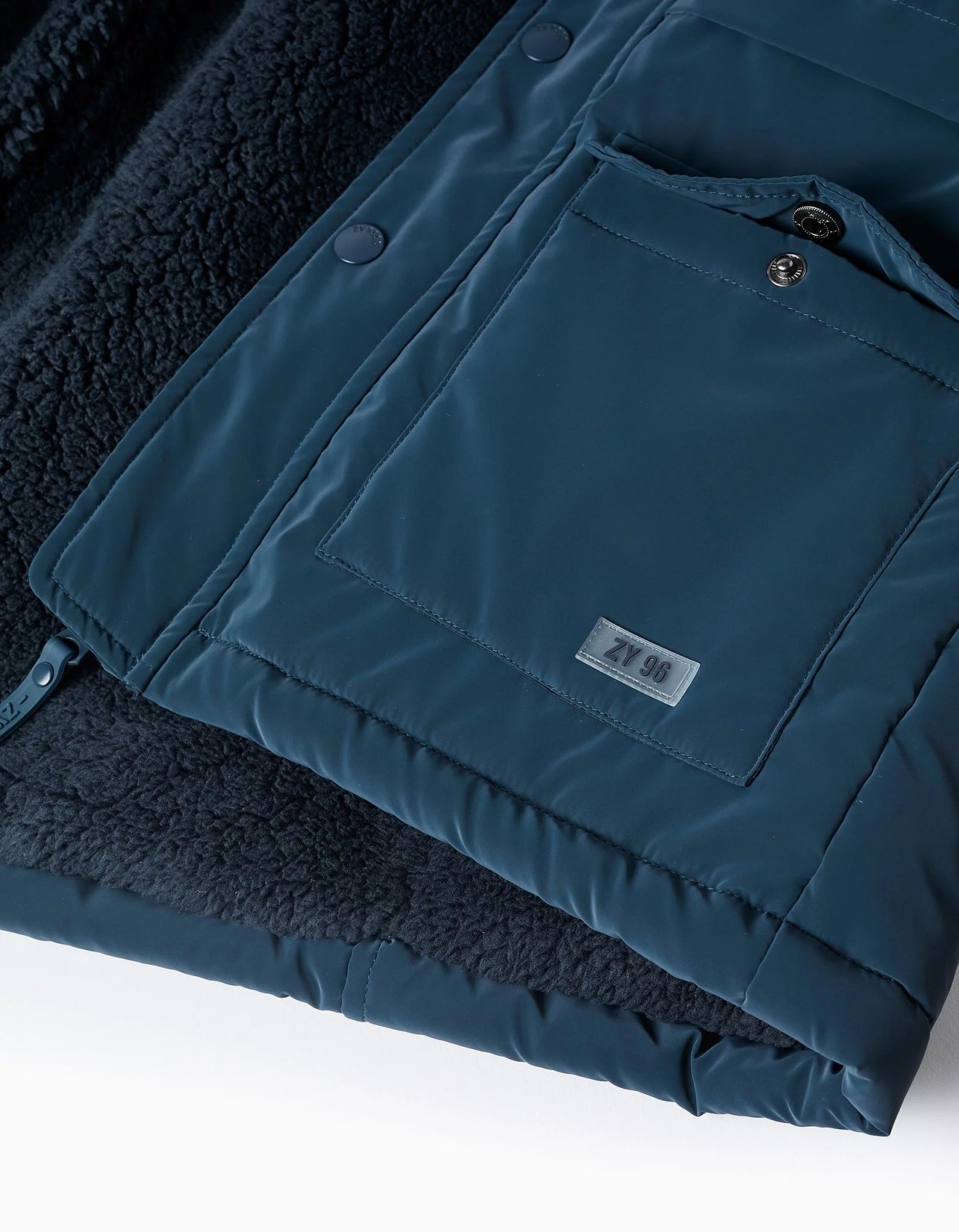 Parka Impermeable con Capucha y Forro de Sherpa, Azul ZY - Zippy - PetitGegant