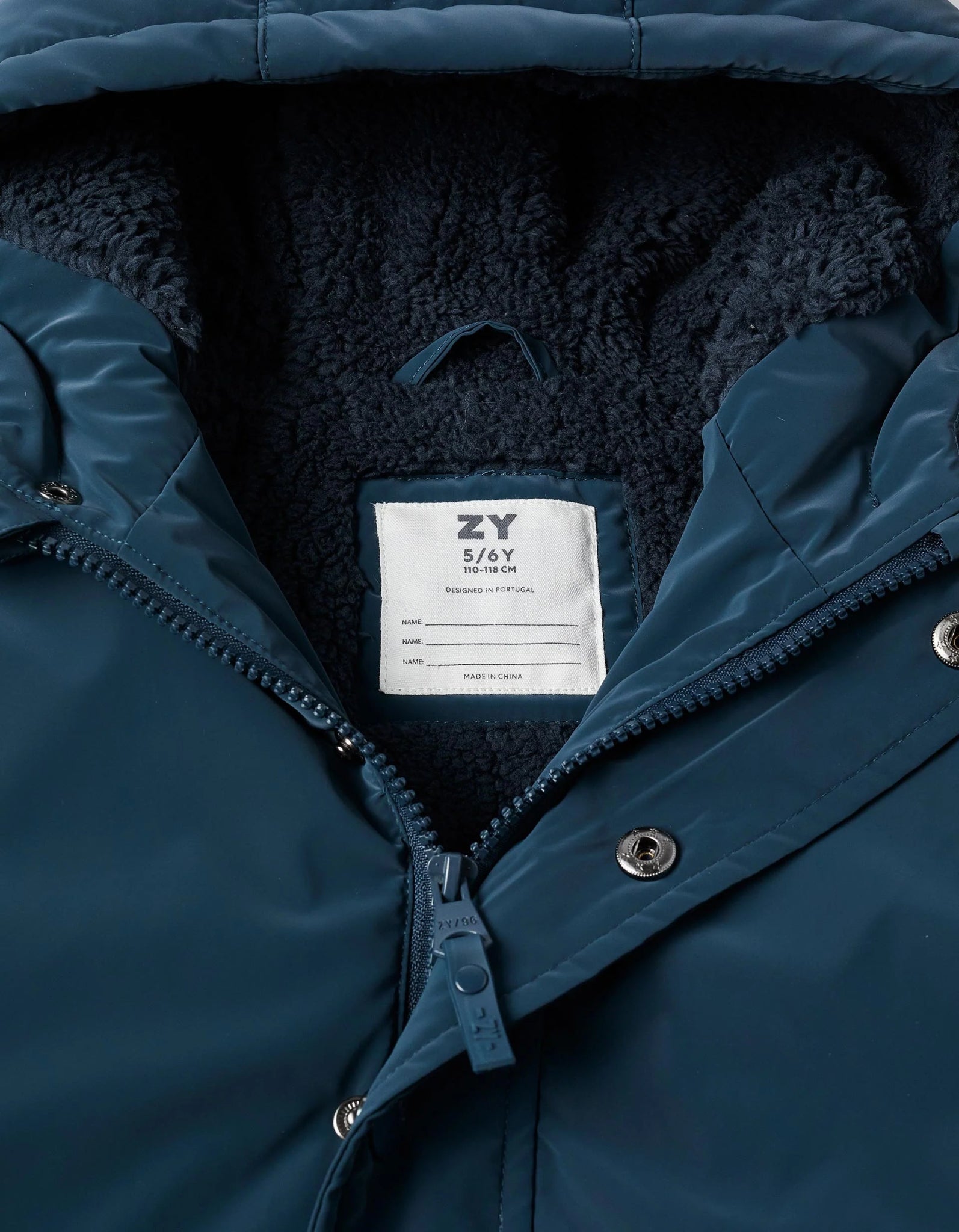Parka Impermeable con Capucha y Forro de Sherpa, Azul ZY - Zippy - PetitGegant