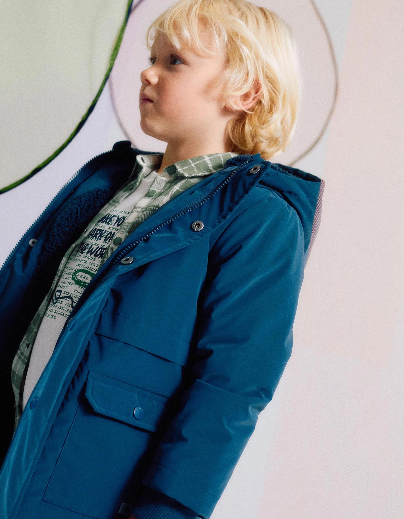 Parka Impermeable con Capucha y Forro de Sherpa, Azul ZY - Zippy - PetitGegant
