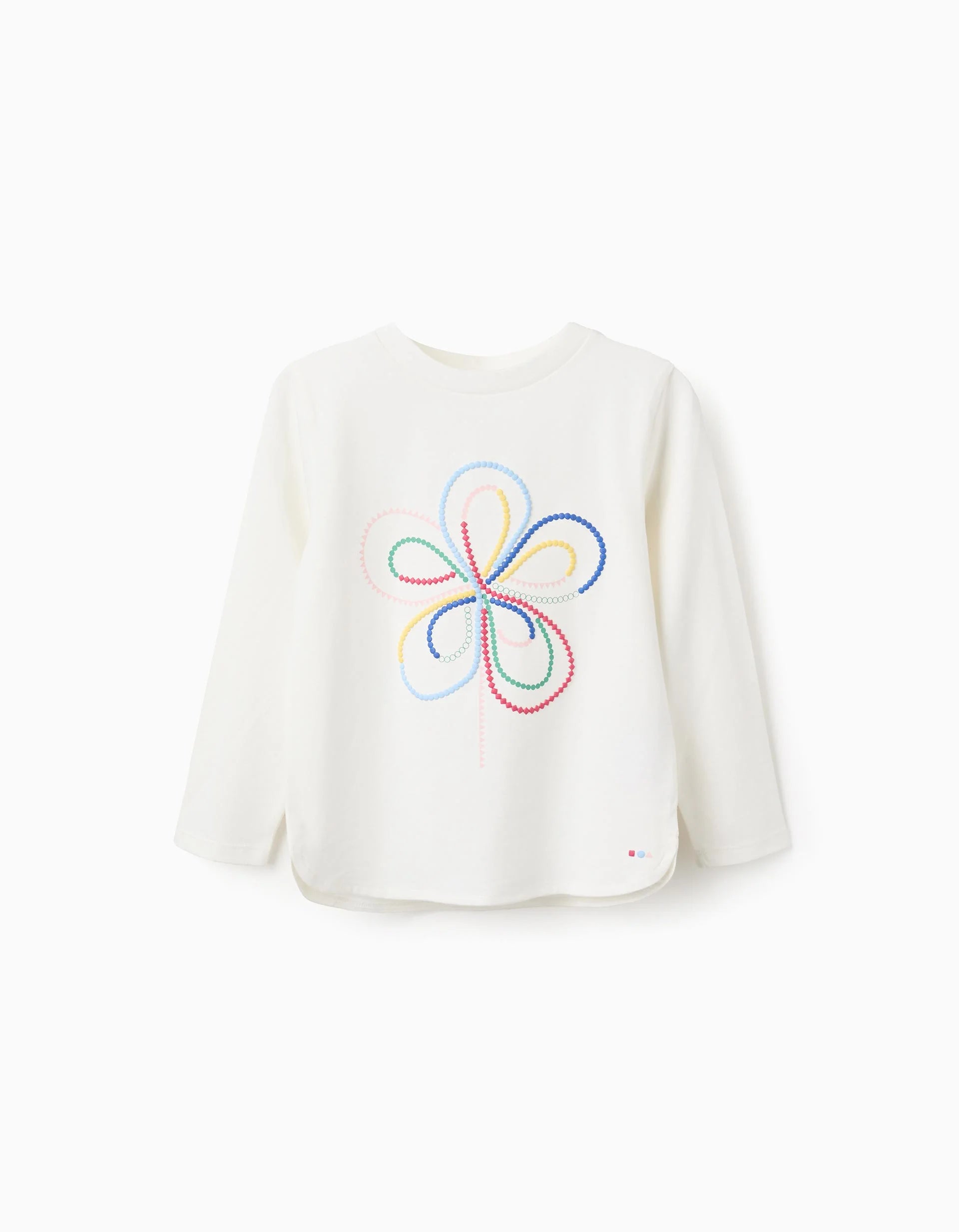Camiseta Algodón Flor Multicolor Relieve  Zy