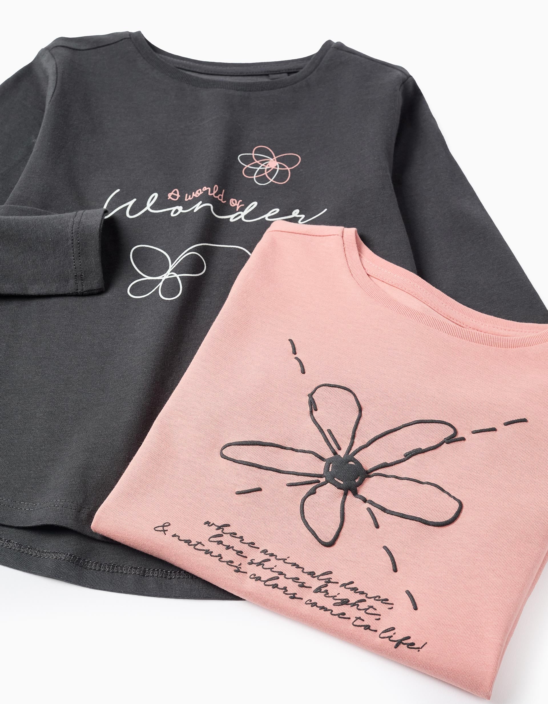 Pack 2 Camisetas Algodón Flower Rosa/ Gris Zy