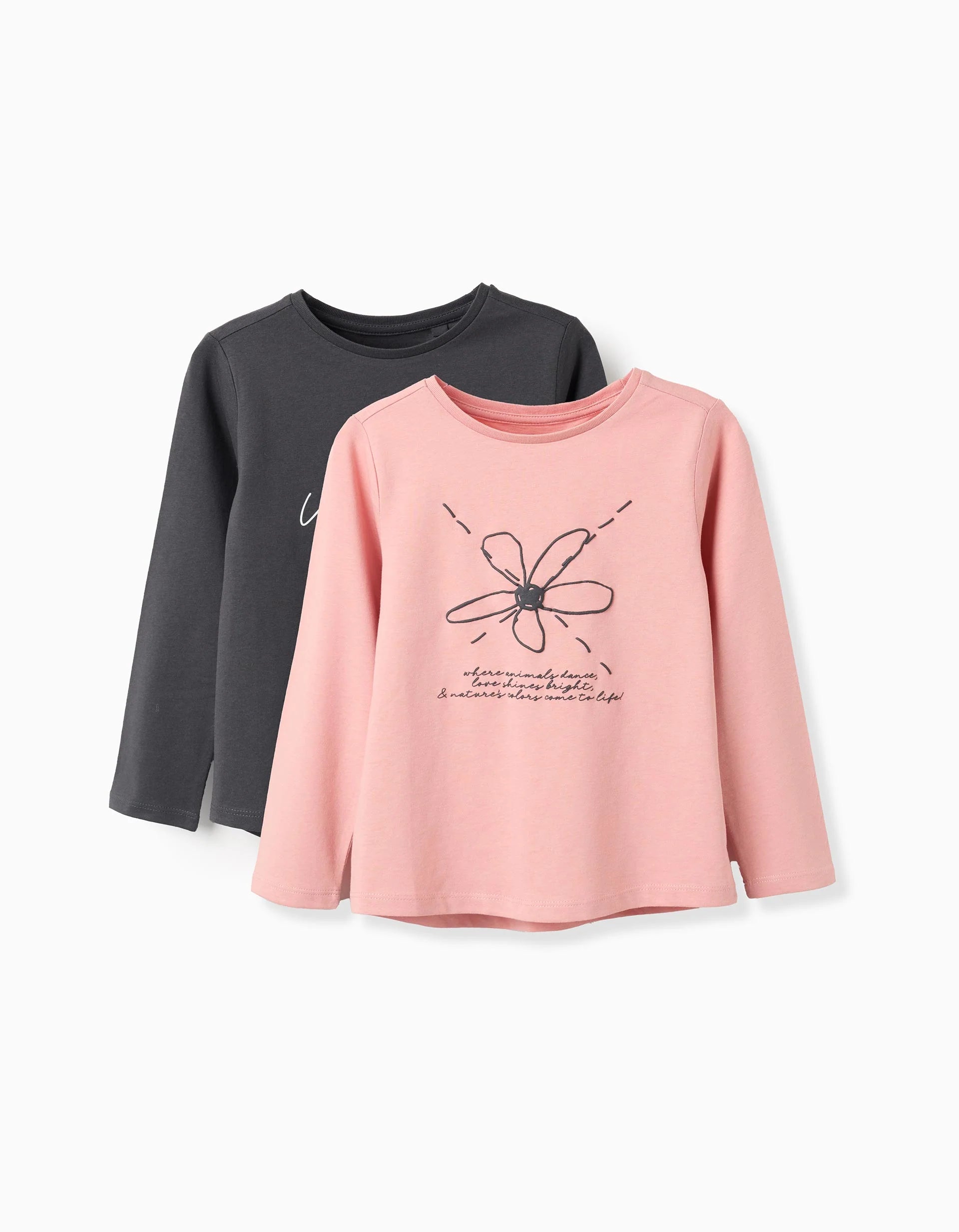 Pack 2 Camisetas Algodón Flower Rosa/ Gris Zy