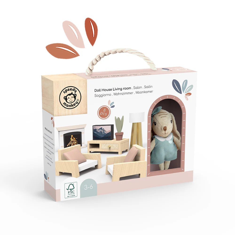 Salón Casa de Muñecas con Muñeca Speedy Monkey - Toopiz - PetitGegant