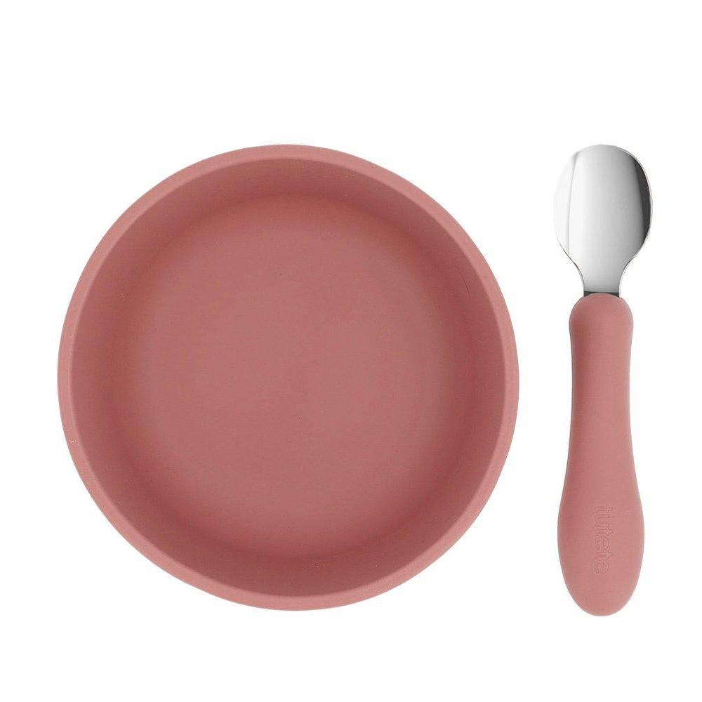 Set Bol Silicona+cuchara Acero Brick Blush Tutete - Tutete - PetitGegant