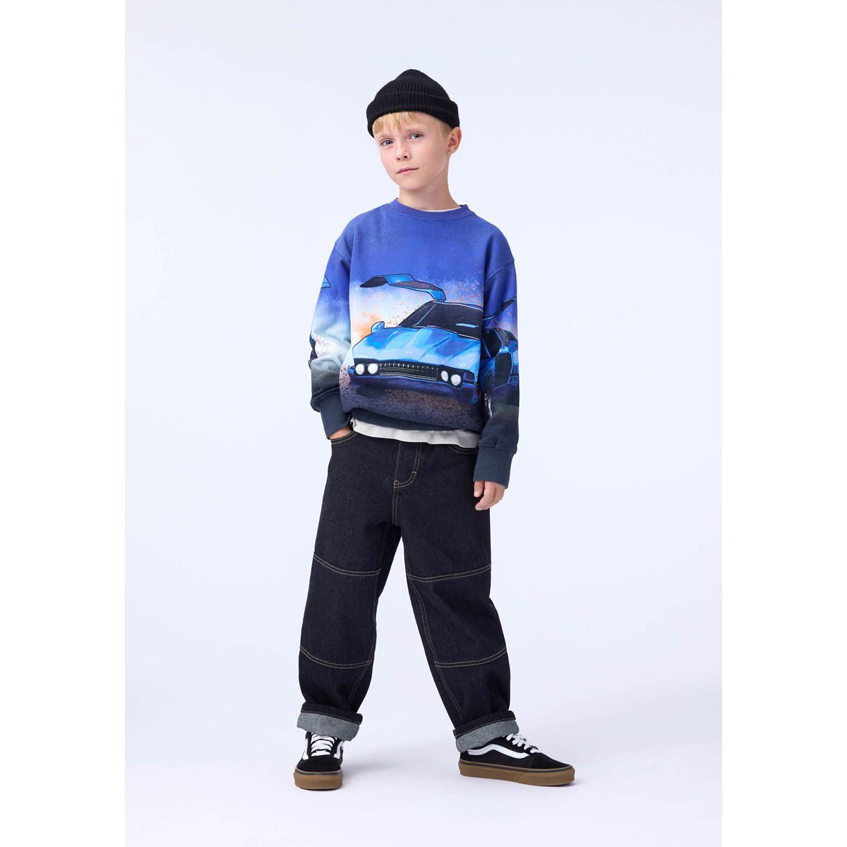 Sudadera Afelpada Mattis Coche Azul Molo - molo - PetitGegant
