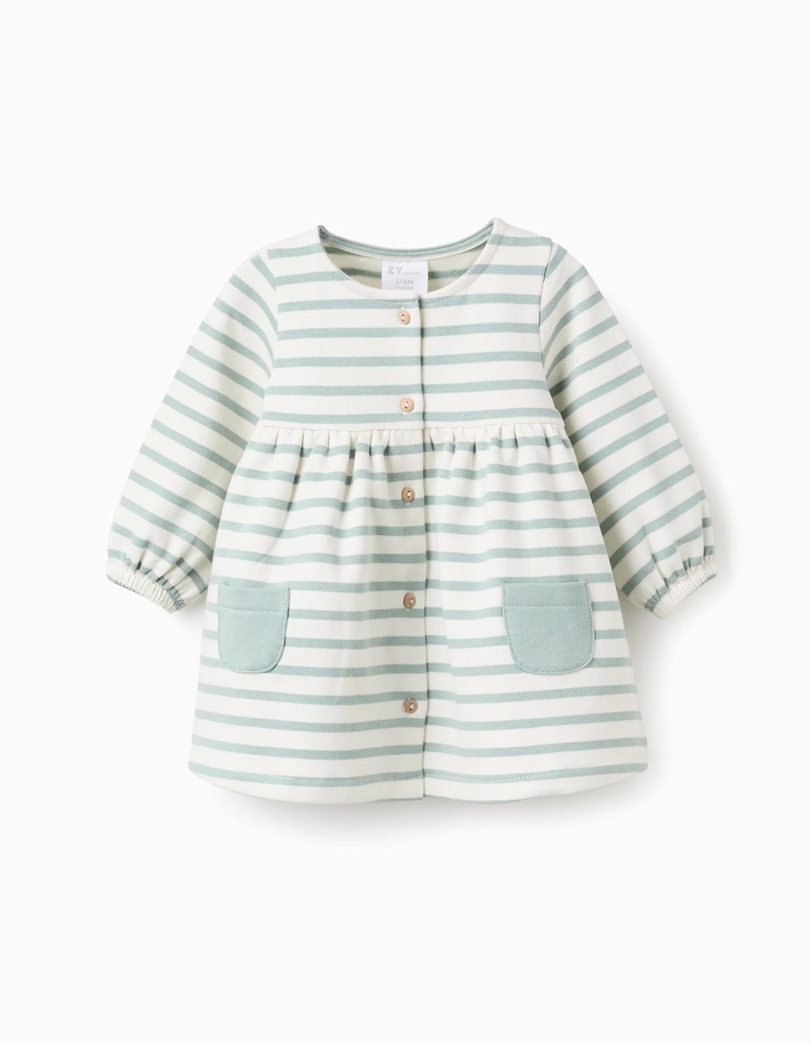 Vestido Bebé Perchado a Rayas Blanco/Verde Agua Zy - Zippy - PetitGegant
