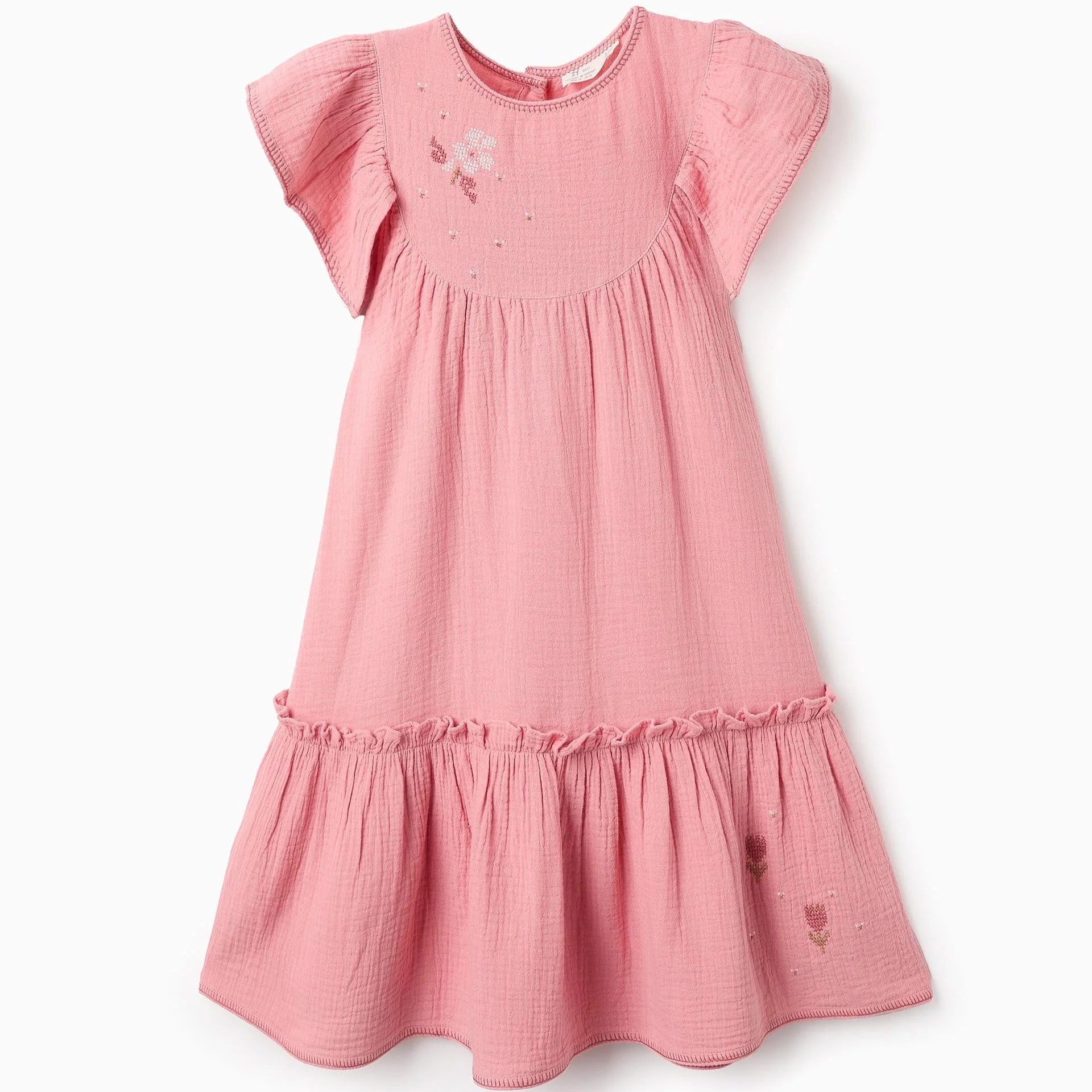 Vestido de Bambula con flores punto de cruz ZY - Zippy - PetitGegant